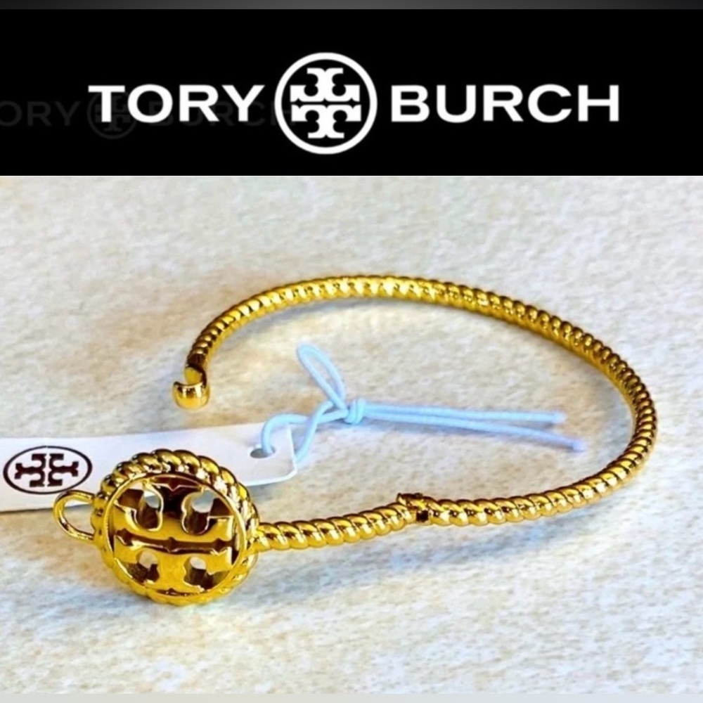 TORY BURCH Rope Logo Hinged Cuff Bracelet, Authentic. NWT